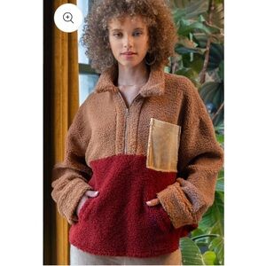 POL Chocolate Multi Sherpa quarter zip jacket🛎️
